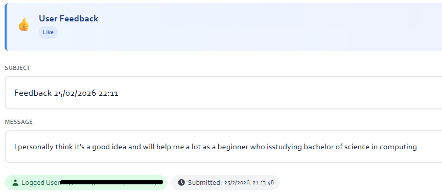 Learner feedback screenshot saying it is a good idea and it will help