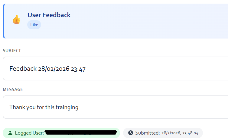 Learner feedback screenshot saying thank you